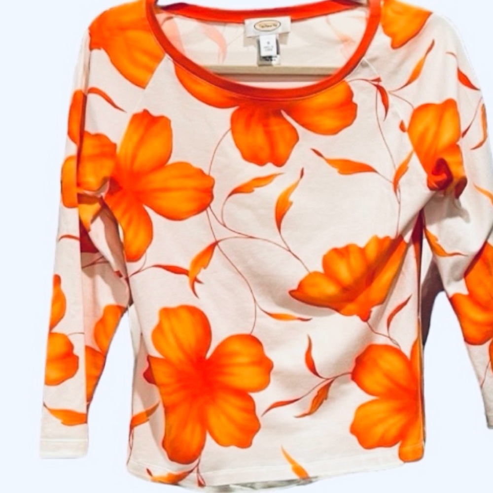 Talbots women’s small white long sleeve soft cotton‎ shirt with orange flowers
